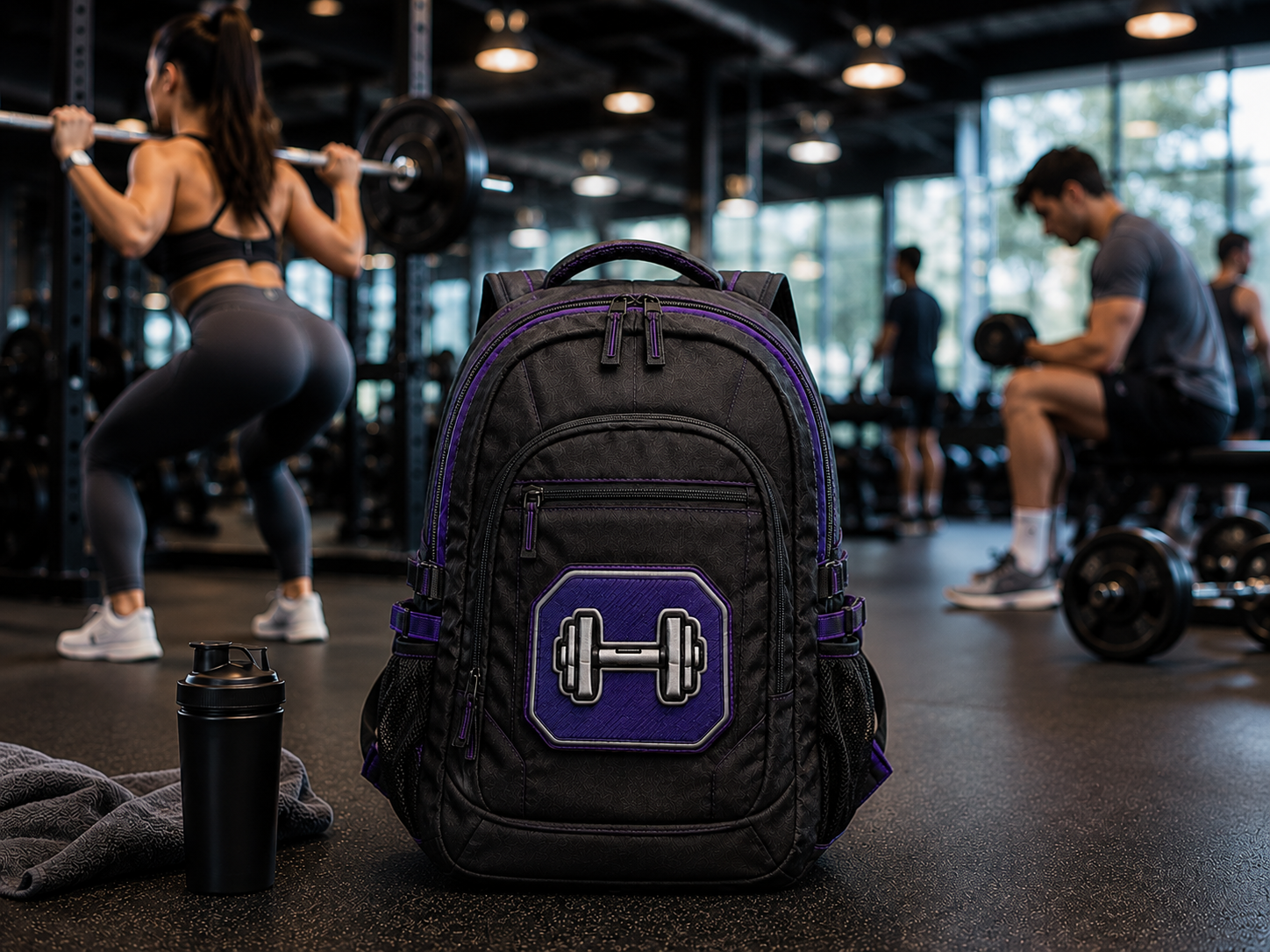 Fitness Field Pack backpack with dumbbell patch