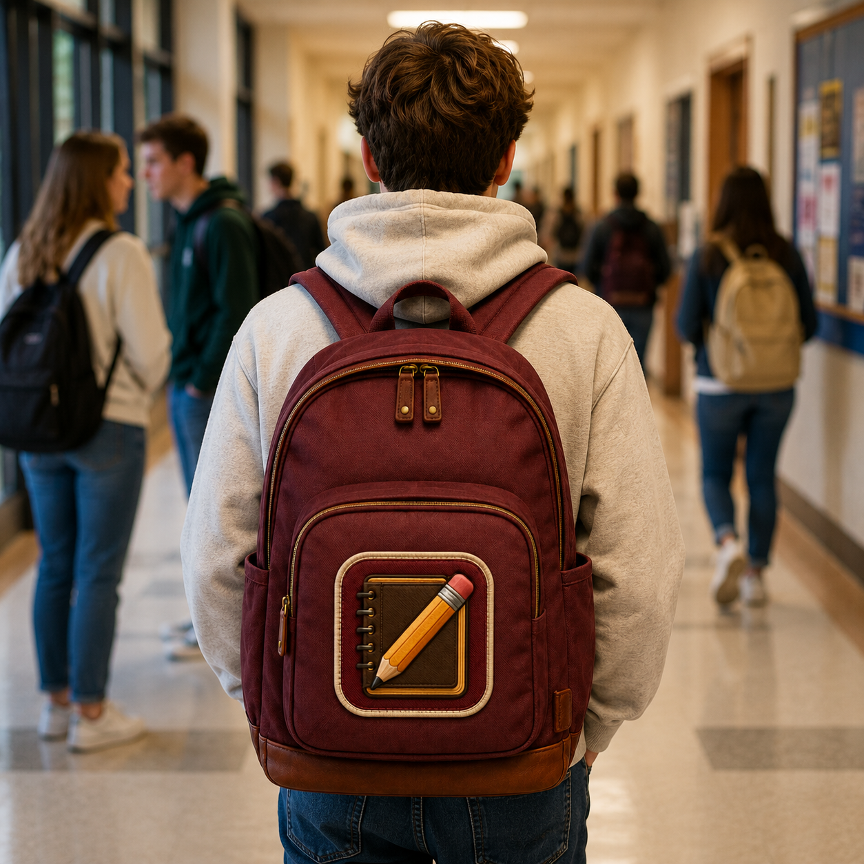 College Student Field Pack backpack with notebook and pencil patch