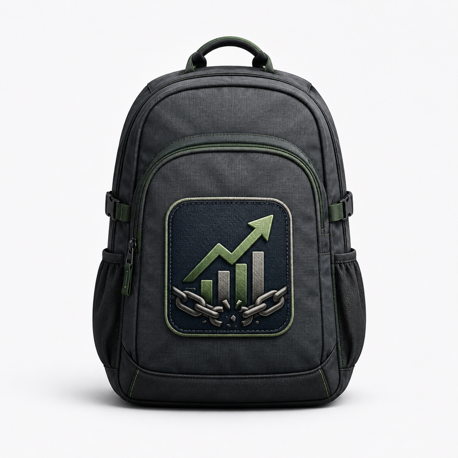 Debt Escape Field Pack backpack with growth chart patch