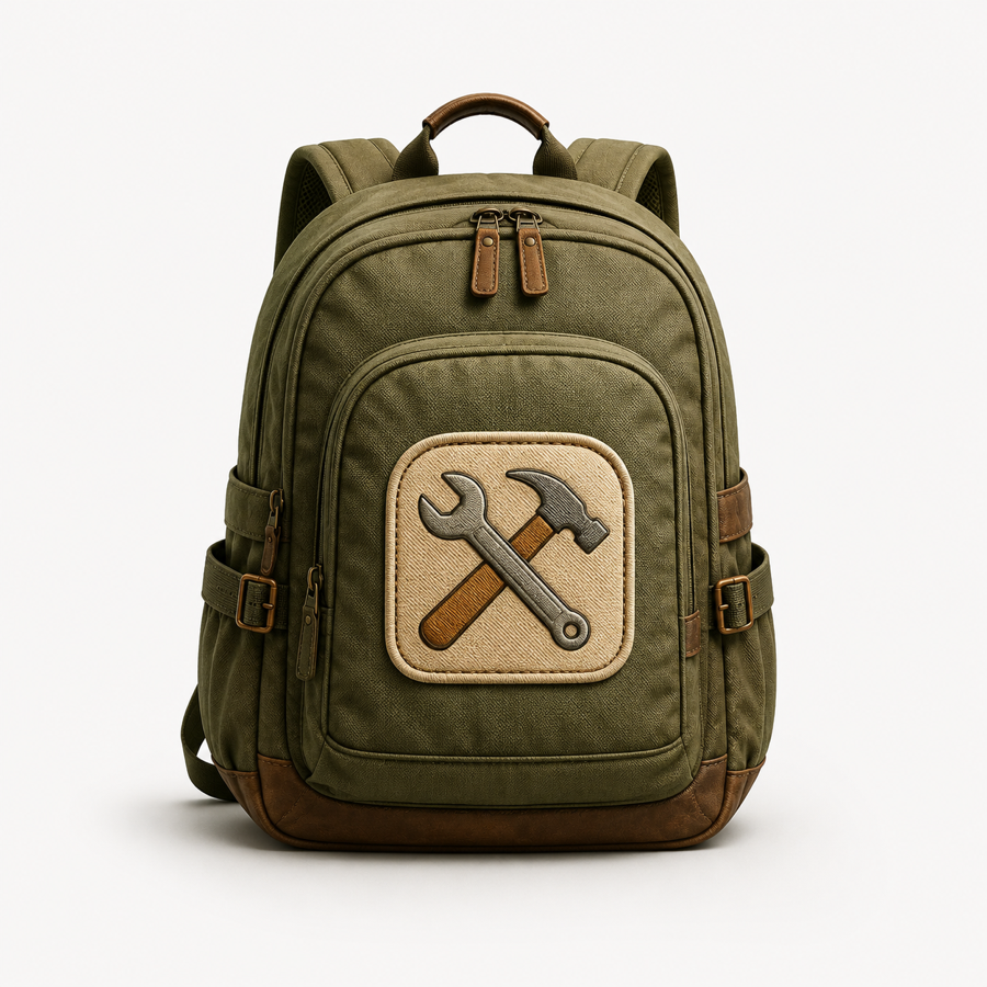 DIY Project Field Pack backpack with wrench and hammer patch